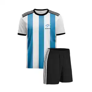 Jersey sepak bola anak elemen Argentina kustom sesuai permintaan seragam sepak bola kerah bulat untuk anak-anak pakaian anak-anak bergaya