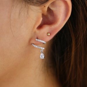 <strong>Gold</strong> Plated Minimal Delicate Lovely Girl Women Multi Piercing Single Triangle Cz Warp Classic Fashion <strong>Dangle</strong> Drop <strong>Earring</strong> - Product Image 6