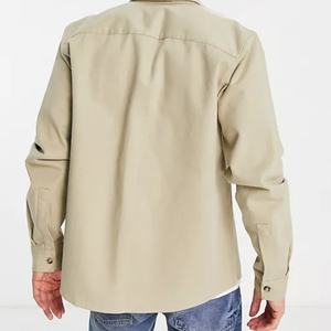 Veste chemise unisexe beige unie à boutons, personnalisable avec logo, vente en gros usine - Product Image 2