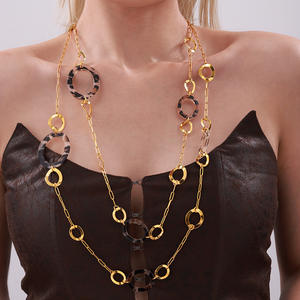 18K Vergoldete Klassische Gliederkette Anhänger Anlaufbeständig Lange Kreisförmige Leopardenmuster Pullover Damen Edelstahl Halskette - Product Image 5