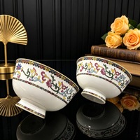 Service de table en porcelaine fine pour banquet impérial, décoré d'émail, bordure dorée, motif floral, vaisselle en céramique pour fête