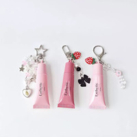 Tube souple rose personnalisé avec logo, 8 ml, 15 ml, avec pendentif, emballage cosmétique, matériel d'emballage, tube à gloss pour les lèvres