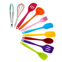 Ensemble d'ustensiles de cuisine en silicone et métal classique de 12 pièces, outils intelligents, grandes et petites tailles, couleur rouge, passe au lave-vaisselle et au micro-ondes