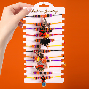 Ensemble de bracelets de dessin animé d'Halloween, tressés, réglables, unisexes, bijoux de fête, en alliage de zinc, motif citrouille et crâne - Product Image 1