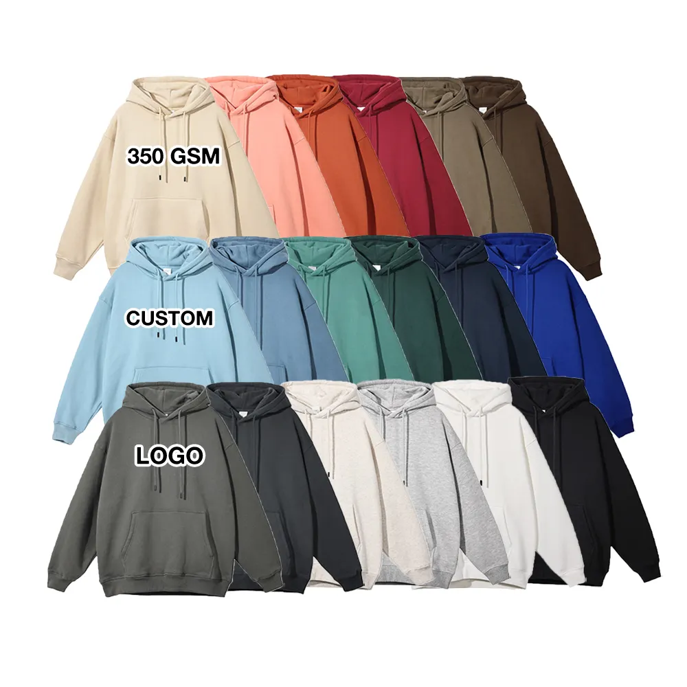 Low MOQ Custom DTG Embroidered 300GSM 350GSM Cotton Fleece Heavyweight Unisex Men Boys Oversized Pullover Blank Hoodies