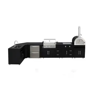 Outdoor Kitchen BBQ 8 Piece Cabinet Set with Fridge and BBQ Grill