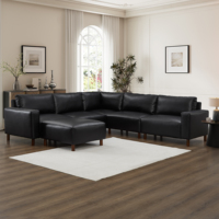 Canapé modulaire en cuir PU carré extra large 5 places, ottoman, canapé moderne de luxe pour usage hôtelier