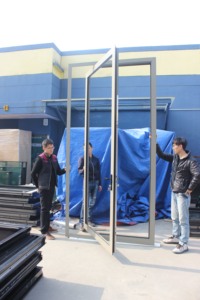 Superhouse 2024 pintu eksterior pintu depan masuk kaca Pivot pintu masuk bingkai Aluminium gaya modern untuk rumah - Product Image 5