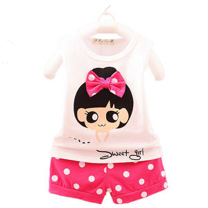 Ensemble de vêtements pour bébé fille de haute qualité, adorable, boutique, 2 pièces, coton, imprimé dessin animé, été - Product Image 1