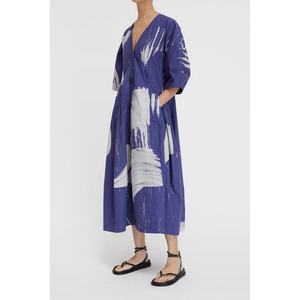 Customized <b>Ink</b> Wash Printed Short Sleeved Autumn Dress With Button Pockets - Product Image 2