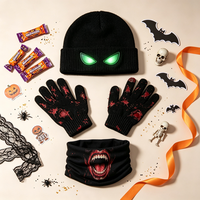 Ensemble Cadeau Costume d'Halloween : Bonnet Tricoté Yeux Lumineux, Gants Tachés de Sang, Cache-Cou Cosplay avec Boîte Cadeau – Idéal pour Fêtes et Cadeaux d'Invités