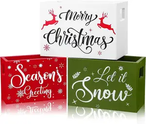 Bandeja navideña escalonada de 3 uds., cajas de madera decorativas, decoración de mesa navideña, organizadores de cajas de almacenamiento de Feliz Navidad