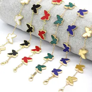 Fashion Jewelry gold plated multi color clover butterfly heart charm bracelet