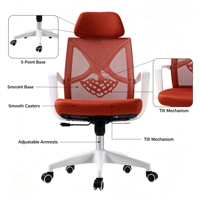 Chaise de bureau moderne pour personnel, chaise de jeu rouge réglable et pivotante du fabricant avec dossier en maille et support lombaire