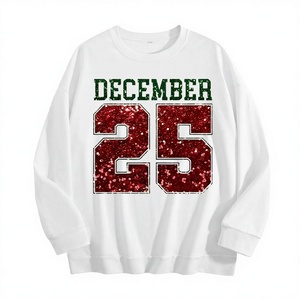 <b>Women's</b> December 25 <b>Glitter</b> Print Crewneck Sweatshirt Casual Drop Shoulder Long Sleeve Sequined Winter <b>Top</b> - Product Image 3