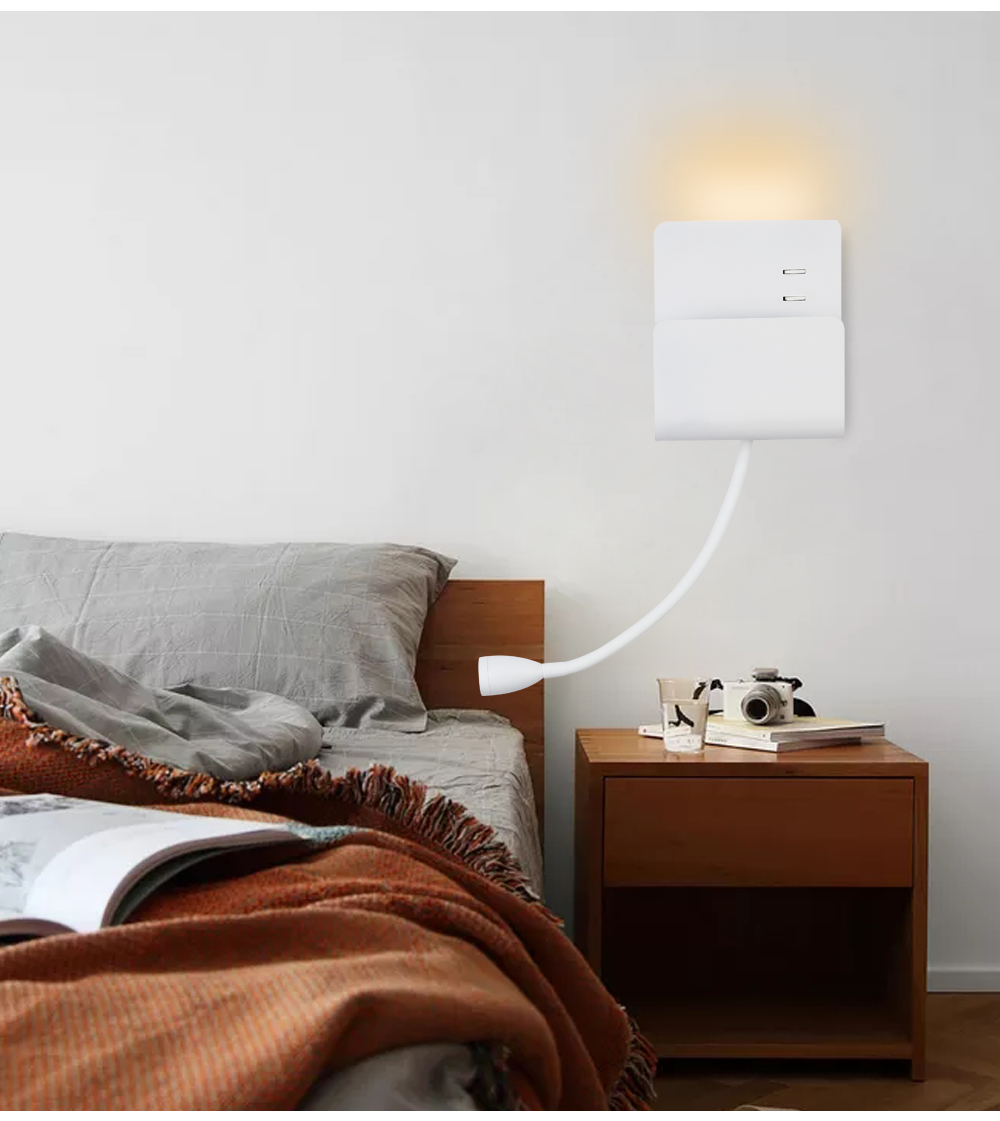 Modern Decorative Led Wall Lamp Bedside Light With  U-Shaped Storage Table With USB Charger For Bedroom