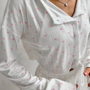 Conjunto de Pijama de 3 Piezas para Mujer, Tejido de Punto, Estampado Gráfico, Transpirable, de Poliéster, Manga Larga, Ropa de Dormir para Otoño - Product Image 4