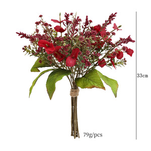 Bouquet de fleurs artificielles Greenway, mini gypsophile rouge et eucalyptus, décoration de mariage - Product Image 5