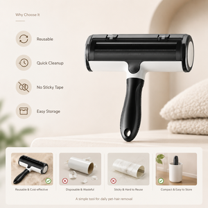 Rodillo Quitapelusas Autolimpiante para Mascotas con Mango Desmontable - Cepillo Reutilizable para Pelo de Perro y Gato para Cama, Sofá, Coche - Más Vendido de Fábrica OEM - Product Image 3