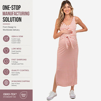 Robe de maternité en jersey de coton rayé rouge à nouer sur le devant