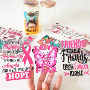 DDP Envío puerta a EE. UU. Cáncer <span class=keywords><strong>de</strong></span> <span class=keywords><strong>mama</strong></span> 16oz Libbey UV DTF Cup Wrap Tumbler Impresión <span class=keywords><strong>de</strong></span> transferencia personalizada Glas UV DTF Cup Wrap - Product Image 2