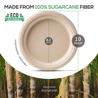 Assiettes jetables rondes de 10 pouces en pulpe de bagasse de canne à sucre, compostables, 100% biodégradables, pour fêtes