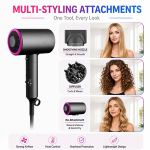 Sèche-cheveux professionnel Torlin haute vitesse pour hôtel et extérieur, avec diffuseur et concentrateur, compact, taille pliée 14 cm, design pliable, 1800W DC - Product Image 6