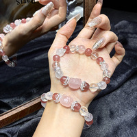 Bracelet DIY en cristal blanc naturel, design original de niche, avec tête de chat Mo Fen et cristal de fraise