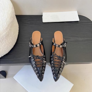 Sandales d'été de luxe 2026 en cuir de vachette à bout pointu et bride à boucle pour femme – Nouveauté tendance et polyvalente à talon ouvert - Product Image 4