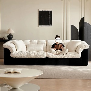 Sofá Nube Bicolor Blanco y Negro Estilo Francés, Fila Recta, Tapizado <span class=keywords><strong>en</strong></span> Chenilla, Ideal <span class=keywords><strong>para</strong></span> Espacios Pequeños - Product Image 2