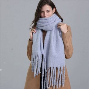 Écharpe élégante en acrylique pour l'hiver, châle pashmina, foulard uni de luxe pour femmes, en cachemire - Product Image 5
