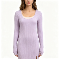 Athena Maxi – Robe pull longue en maille côtelée violette pour femme, personnalisable OEM & ODM, haute qualité, vente en gros