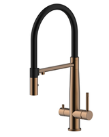 Robinet de cuisine moderne à double poignée en acier inoxydable, monotrou, pour eau purifiée chaude et froide, finition brossée