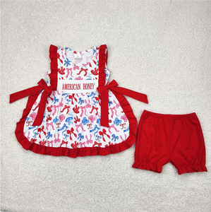 Tenues de bébé pour sœurs jumelles, barboteuses American Honey Bows pour le 4 juillet - Product Image 5