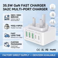 OEM ODM 35.5W GaN Pengisi Daya Multi Port 3USB-A 2USB-C PD Adaptor Pengisian Cepat Colokan UK/US/EU Pengisi Daya Dinding untuk Ponsel iPhone Laptop
