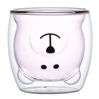 Mignonne tasse en verre en forme d'ours à double paroi, pour thé au lait, café, bière, isolée, cadeau d'anniversaire mignon pour femmes, hommes, Saint-Valentin