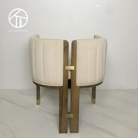 Chaise de salle à manger moderne en bois massif avec dossier bas, dossier confortable en tissu camel, siège en tissu, fauteuil de loisirs pour la maison, le bar, l'hôtel