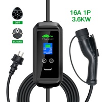 Pengisi Daya Portabel Cerdas Kendaraan Listrik EVSE 3.6KW 16A 1P Tipe APP Tipe 2 GBT Tipe 1 IEC 62196 SAE J1772 Baru