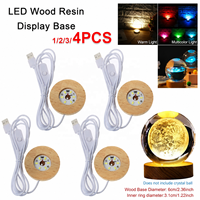 Base de présentation en bois et résine LED faite à la main, support USB rond en bois pour lampe de nuit, support d'ornement en résine pour chambre à coucher, veilleuse DIY