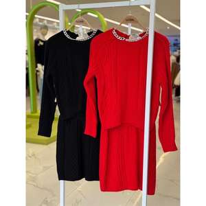 Conjunto de punto sin espalda Vinca para mujer, manga larga, informal, otoño, negro, rojo, detalle de cadena - Product Image 1