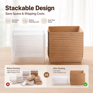 Envases rectangulares desechables de papel kraft para alimentos con tapas de plástico para comida para llevar - Product Image 2