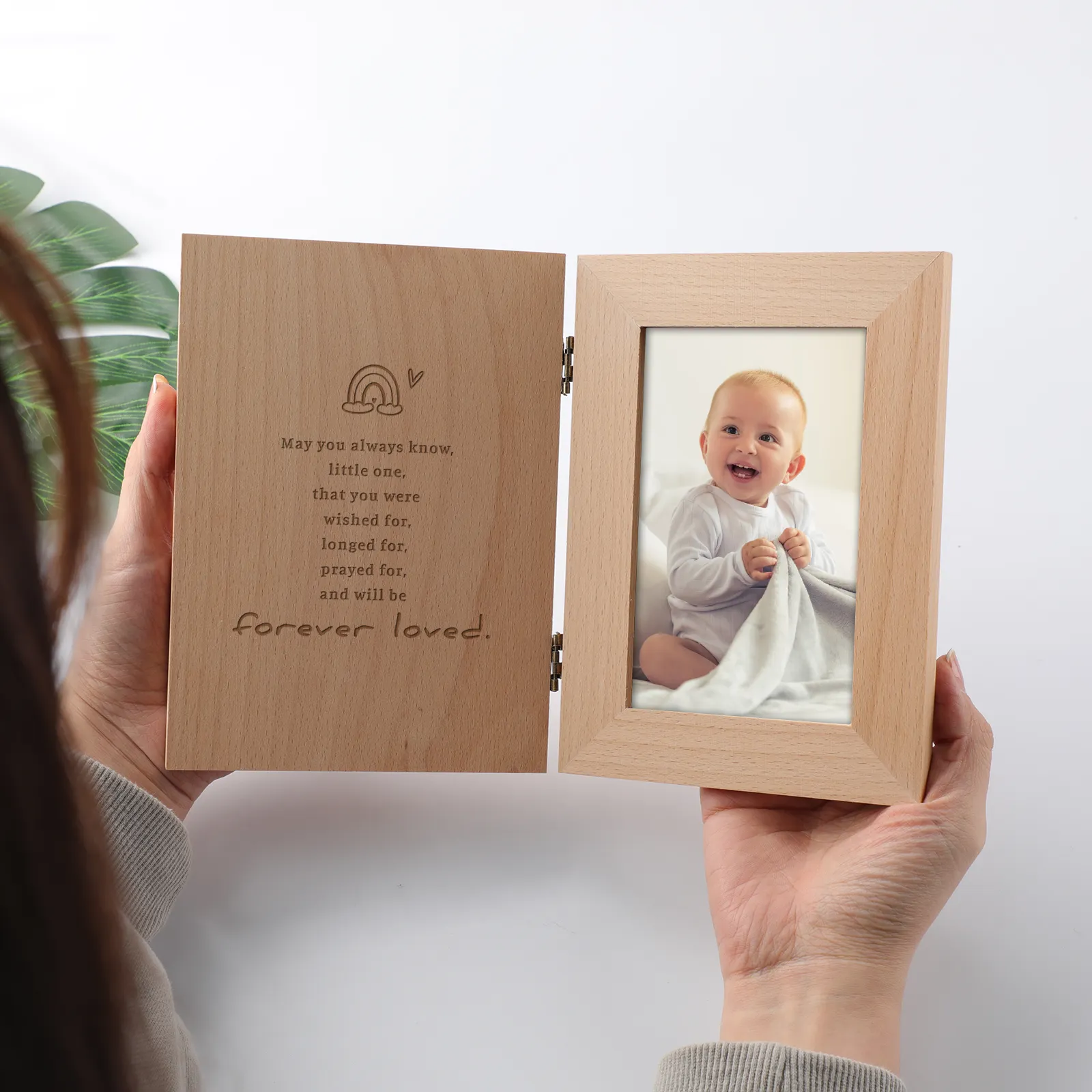 New Baby Double Hinged custom wooden picture photo frame wood photo frame