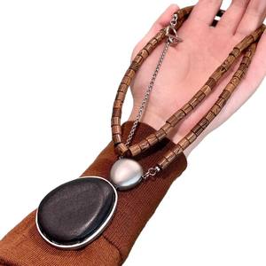 Collar Largo con Cuentas de Madera y Piedra Natural, Joyería de Moda para Mujer, Estilo Boho - Product Image 3