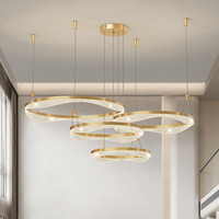 Décoration moderne Villa Escalier Salle à manger Grand lustre anneau d'or pour haut plafond Hôtel Maison Escalier
