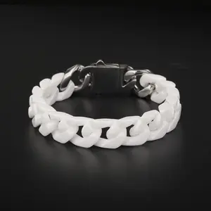 Broche de acero inoxidable Pulsera de eslabones cubanos Mujeres Hombres 12mm Cerámica blanca Pulsera cubana