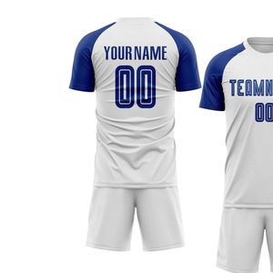 Ensemble maillot et short de football blanc et bleu, léger et performant, pour entraînement en club et matchs de ligue - Product Image 3