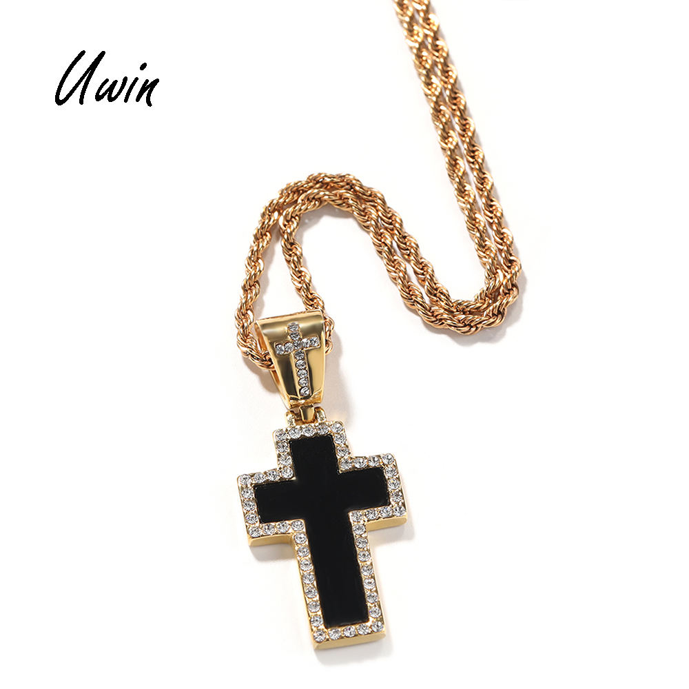 Charms Jewelry Gold Plated Cross Pendant Gold Black Oil Iced Out Cross  Necklace Women Man Gift Rapper Jewelries