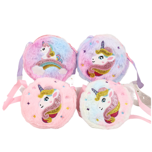 Excellente conception 	 Sac à bandoulière en peluche licorne mignon, sac à bandoulière pour petite fille, dessin animé, fermeture éclair, réutilisable - Product Image 4