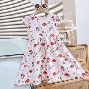 Abito Estivo Casual <span class=keywords><strong>da</strong></span> Principessa con Maniche Regolari e Volant, Stampa Floreale Eco-Friendly a Linea A per Bambine - Product Image 6