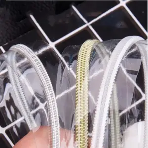 Chất Lượng Cao #5 PVC Trong Suốt Dài Chuỗi Dây Kéo Cho Dây Kéo Túi Mở End Kim Loại Zip Đầy Màu Sắc Nhựa PVC Dây Kéo